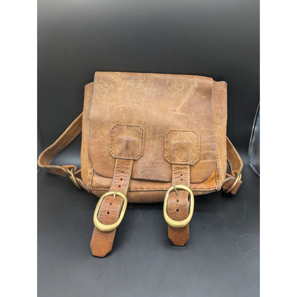 Vintage Heavy Full Grain Leather Backpack Rucksack Solid Brass Buckle Artisanal